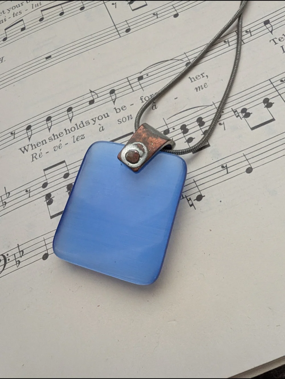 Blue Glass Pendant Necklace with Silver Bail - Picture 4 of 9